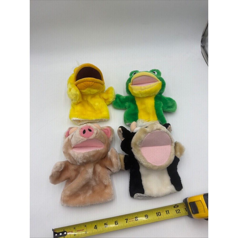 Lakeshore Learning Plush Hand Puppets Set Cow Pig Frog Duck 4 Piece Lot